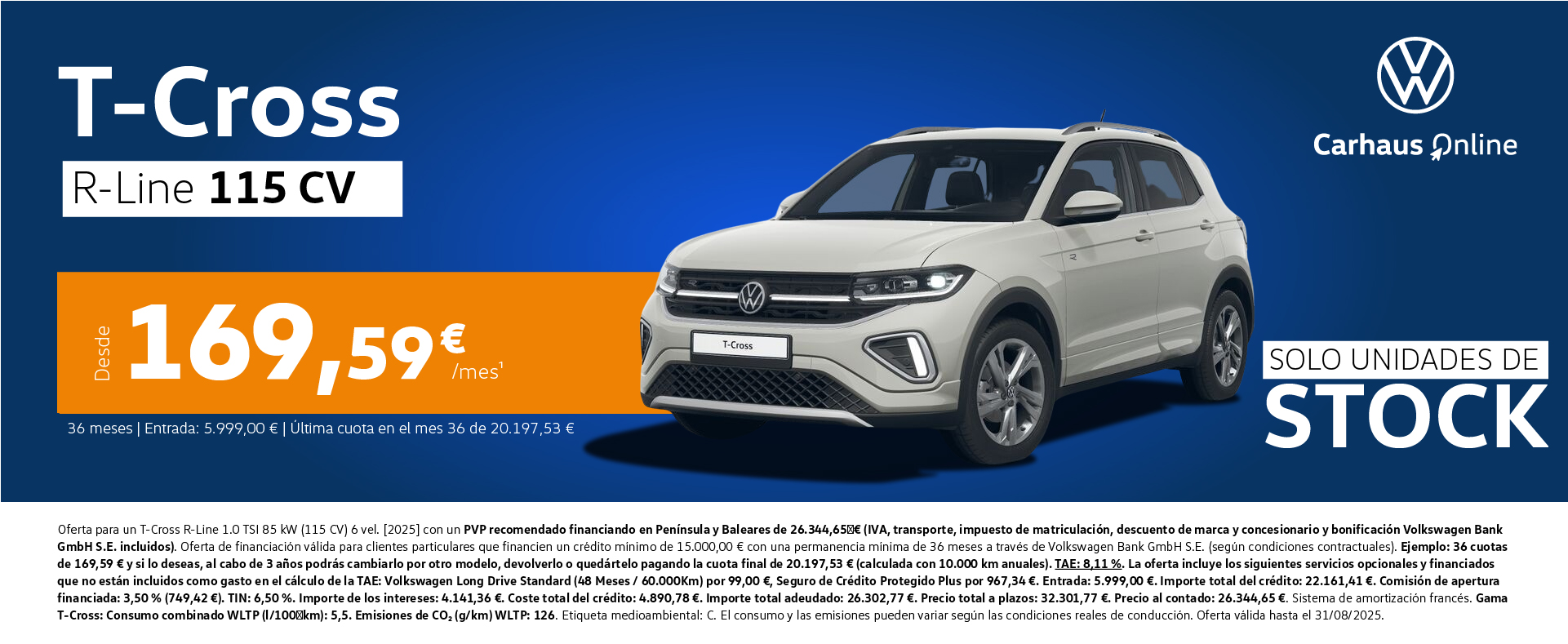 ¡Promoción Stock! T-Cross R-Line desde 168,01€/mes*